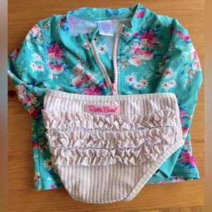 Ruffle butt’s long sleeve zipper rash guard 2-piece